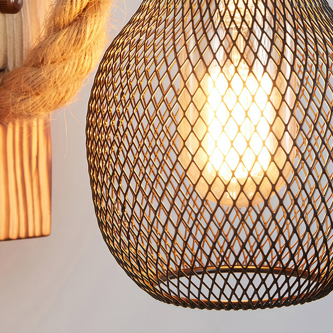 Rustic Wall Lights Iron Art Hemp Rope and Wood Art Lamp