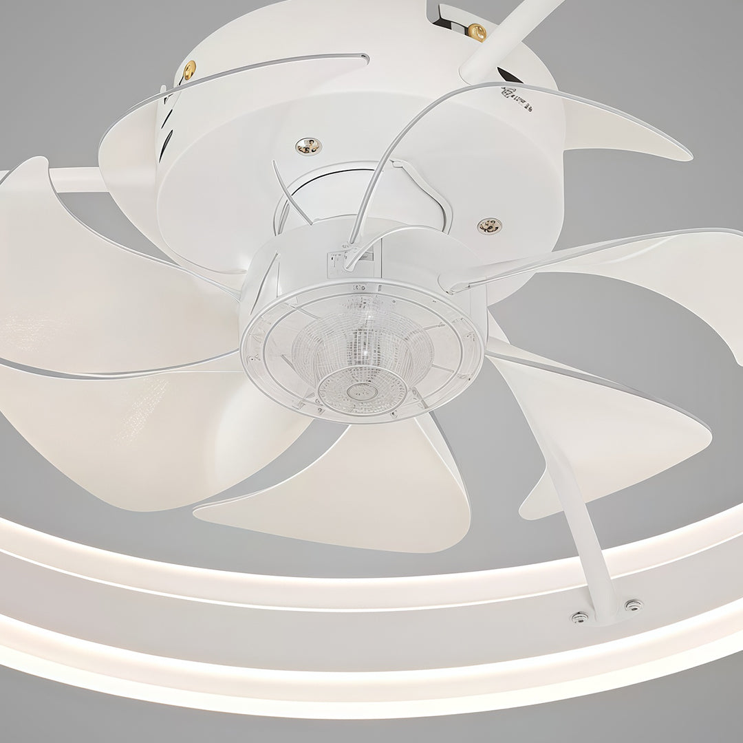 Modern White Ceiling Fan with Light Round Ring White Plastic Lamp