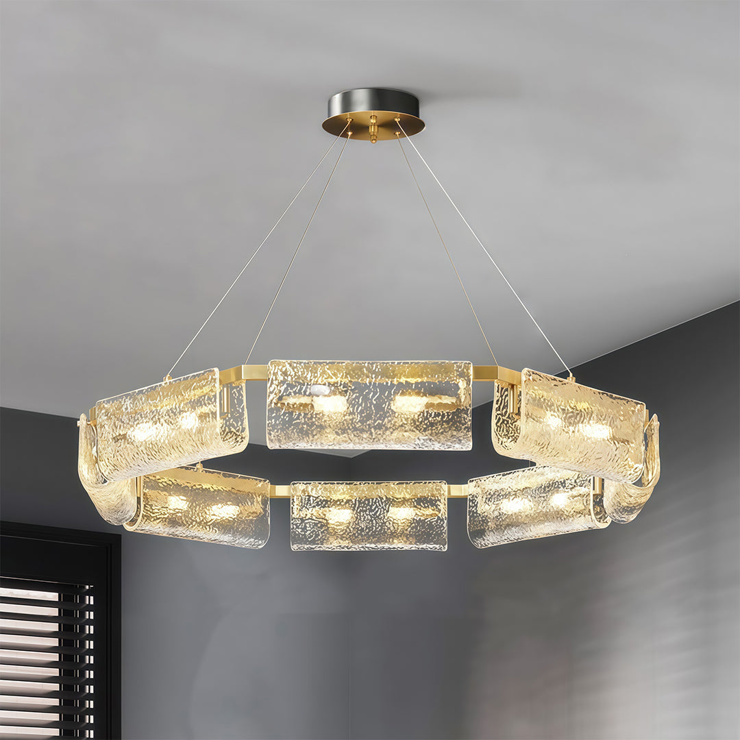 Rectangular Glass Chandelier Italian Luxury Full Brass Ceiling Light