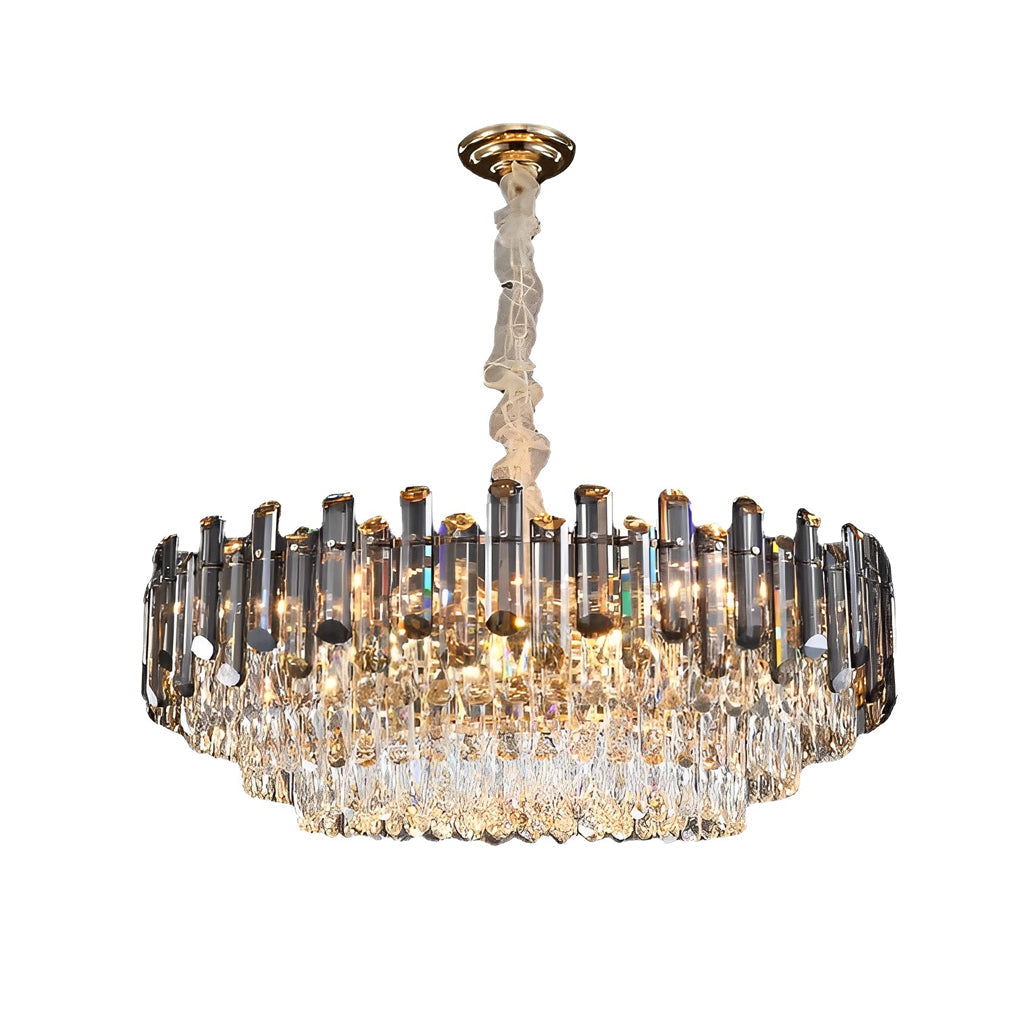 Round Drum Crystal Chandelier Modern Metal Ceiling Light