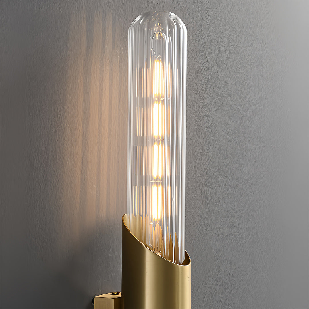 Up Down Wall Lights Full Brass Cylindrical Gold Finish Glass Light