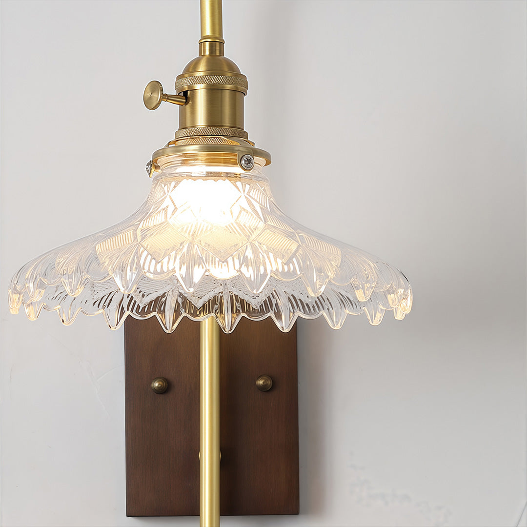 Glass Wall Lights Japanese Retro Wave Iron Body Rubberwood Lamp