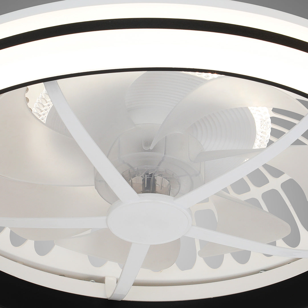 White Flush Mount Ceiling Fan with Light Plastic Round Design Lamp