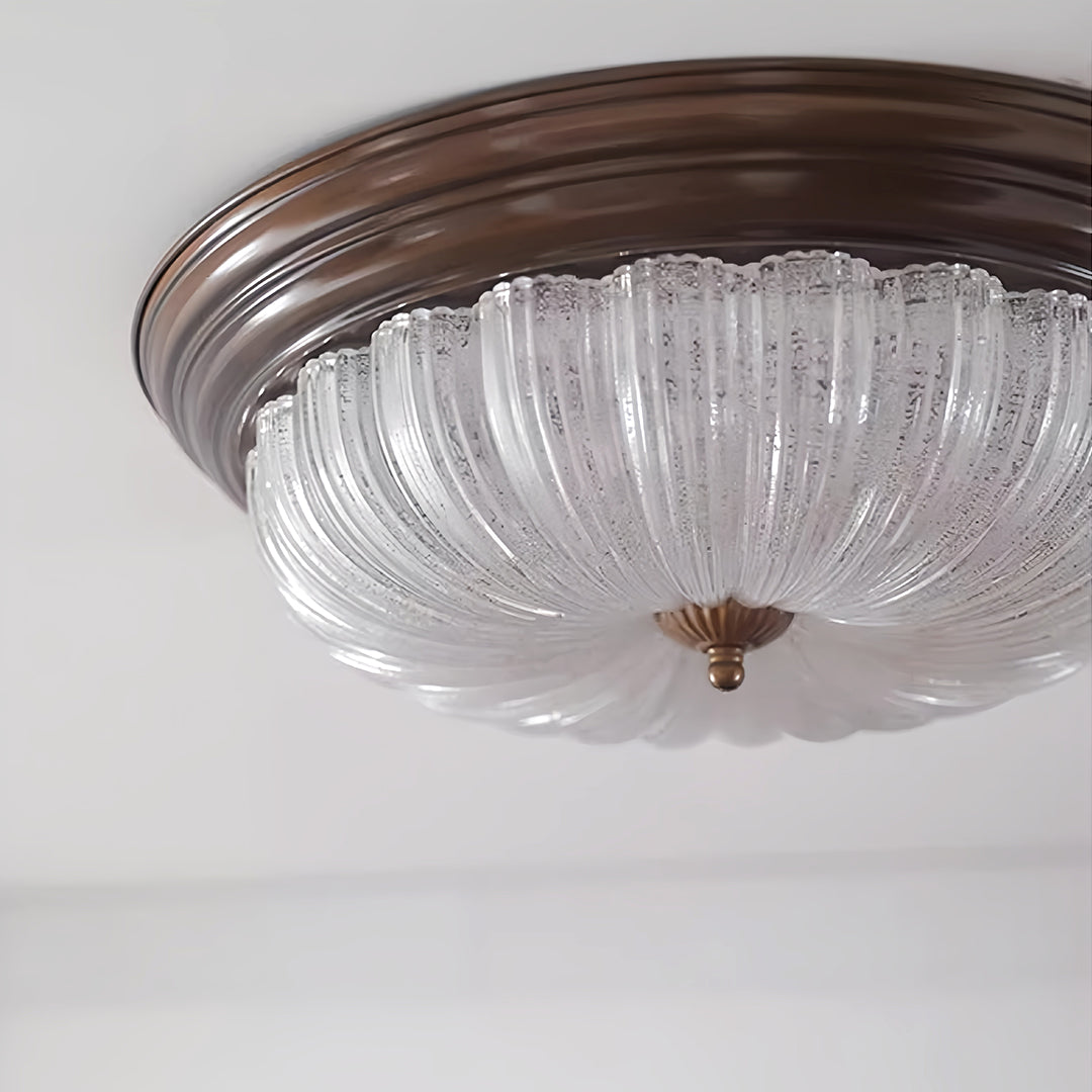 Retro Flush Mount Ceiling Light Pumpkin Walnut Wood Color Dome Light