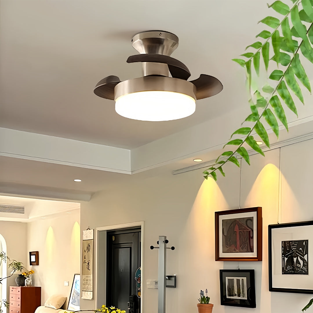Silver Ceiling Fan with Light French Retro Hardware 3-Blade Fan Lamp