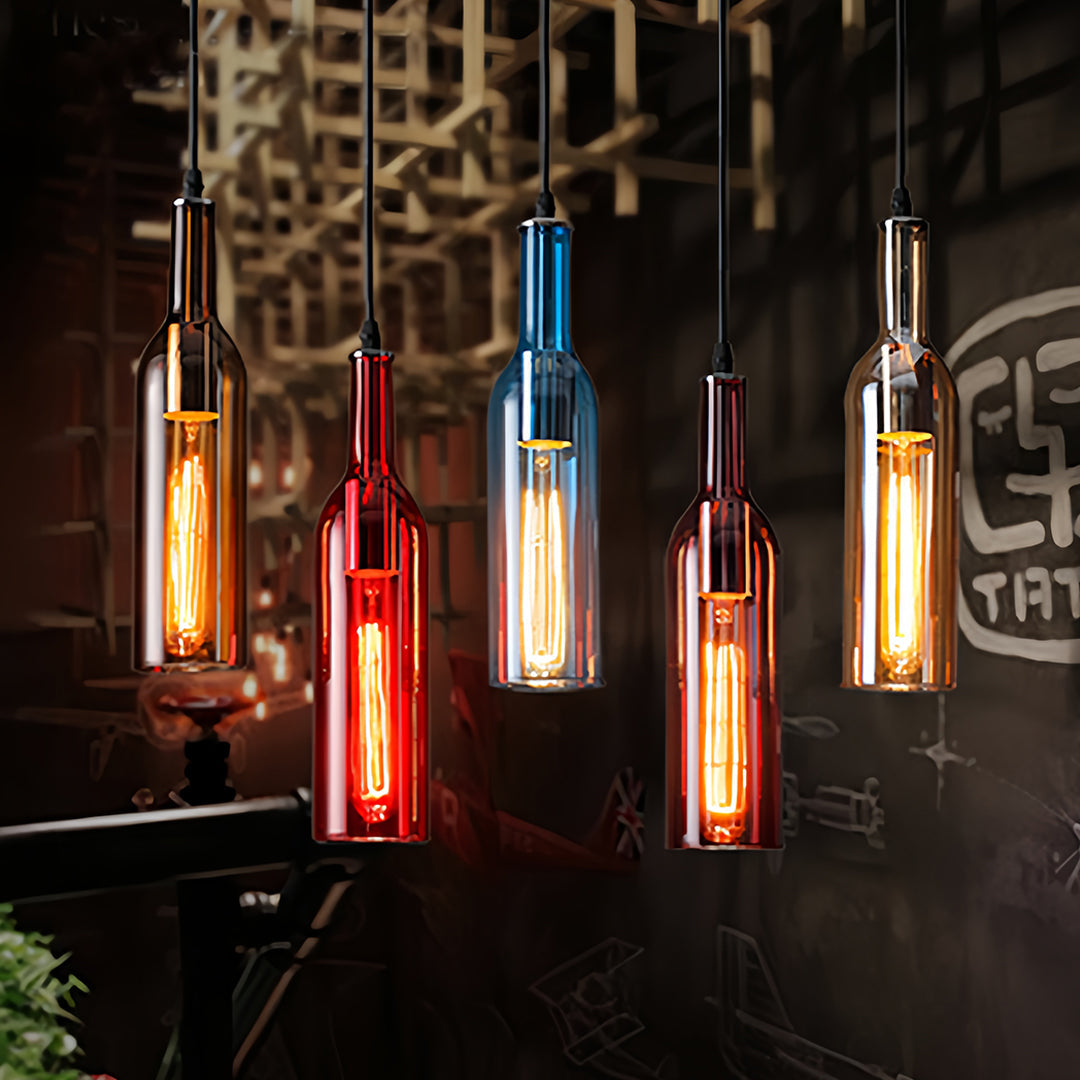 Wine Bottle Pendant Light American Vintage Colored Glass Ceiling Light