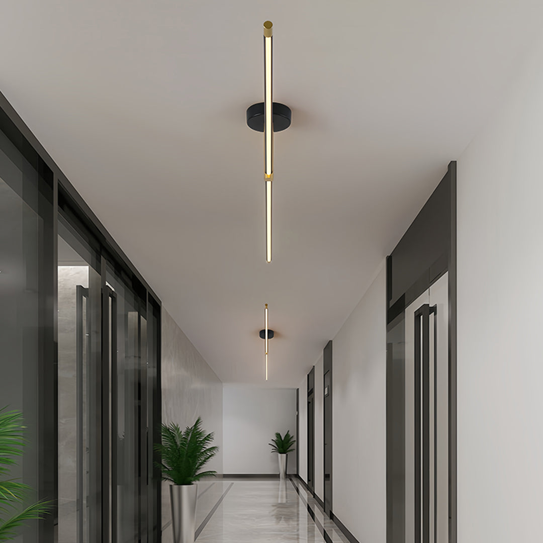 Linear Semi Flush Mount Light Minimalist Black Gold LED Ceiling Lamp