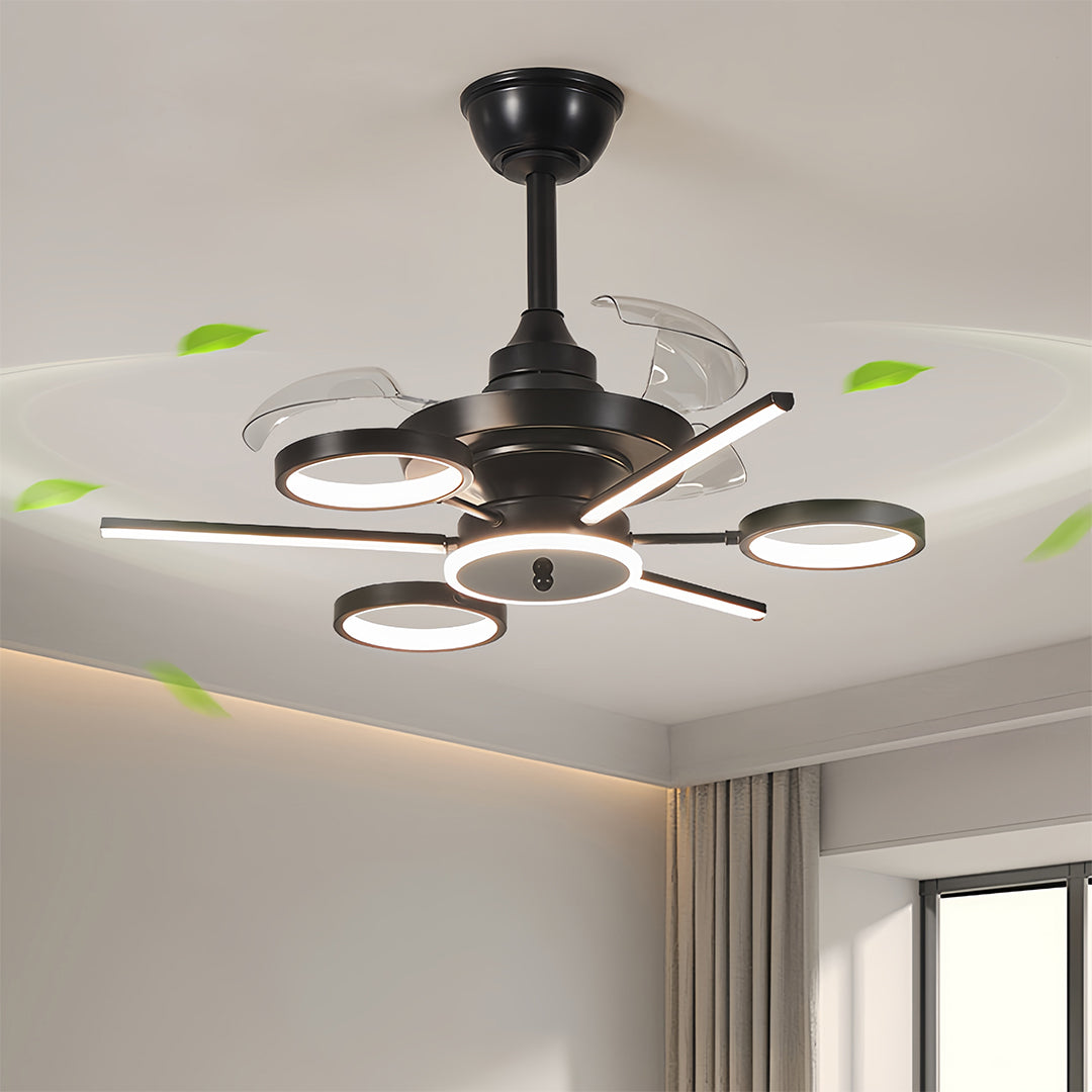 Ceiling Fan with Multiple Lights French Vintage Black Iron 3-Blade Fan