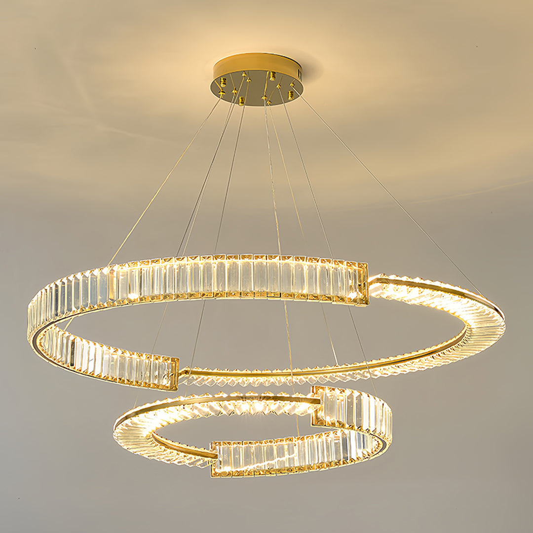 Gold Crystal Chandelier Dimmable LED Modern Ring Ceiling Light