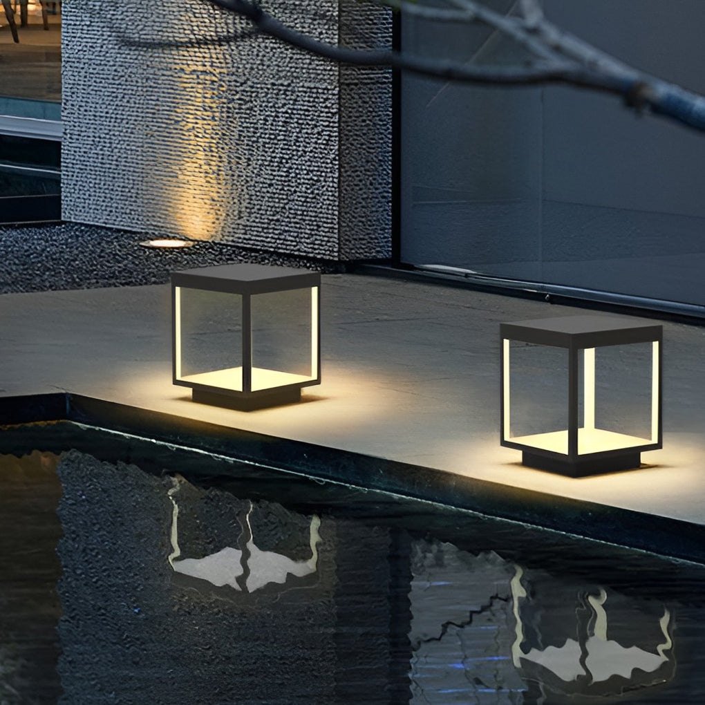 [Open-Box] Modern Open Frame Square LED Solar Pier-Mounted Outdoor Post Light