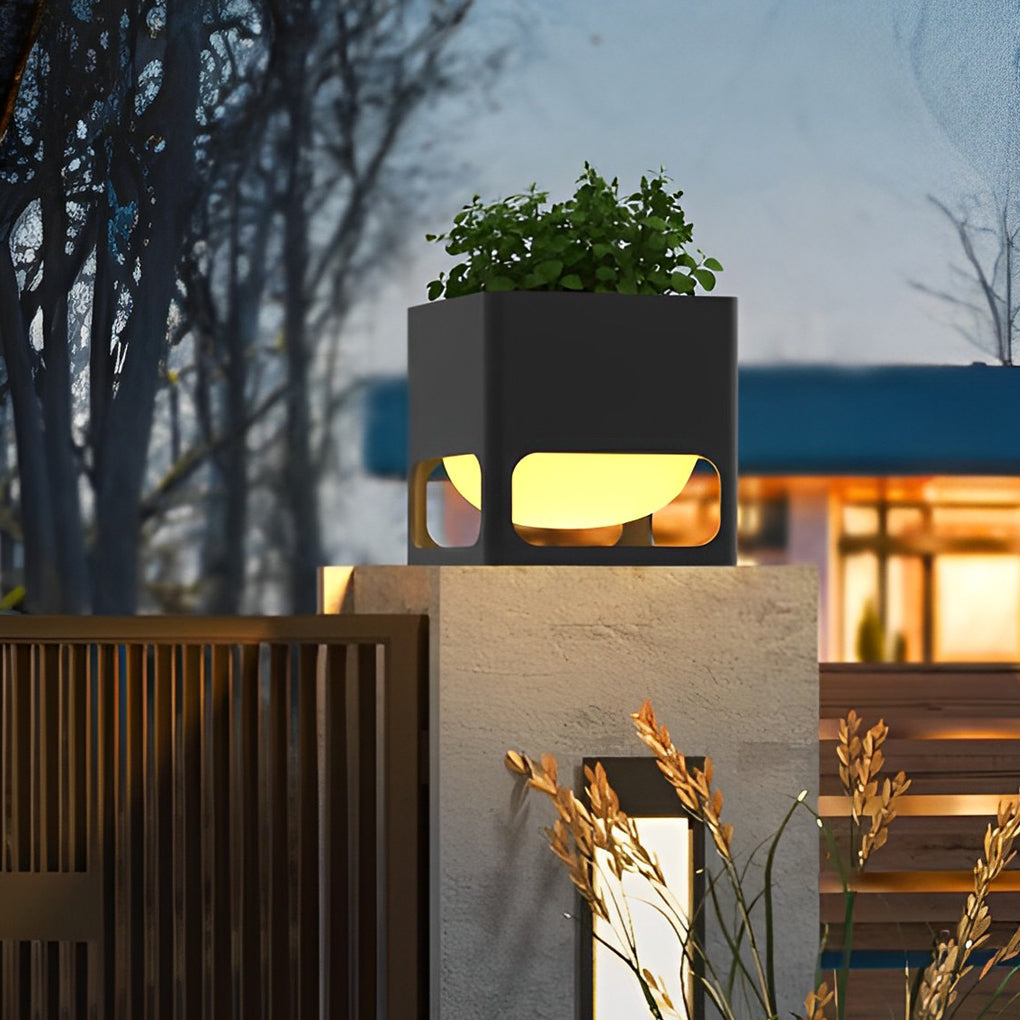 Concrete Pillar Lights Planter-Integrated Outdoor Post Light