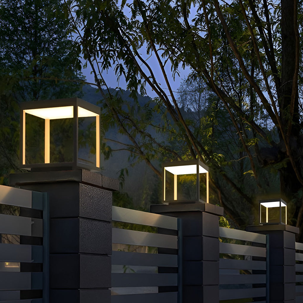 [Open-Box] Modern Open Frame Square LED Solar Pier-Mounted Outdoor Post Light