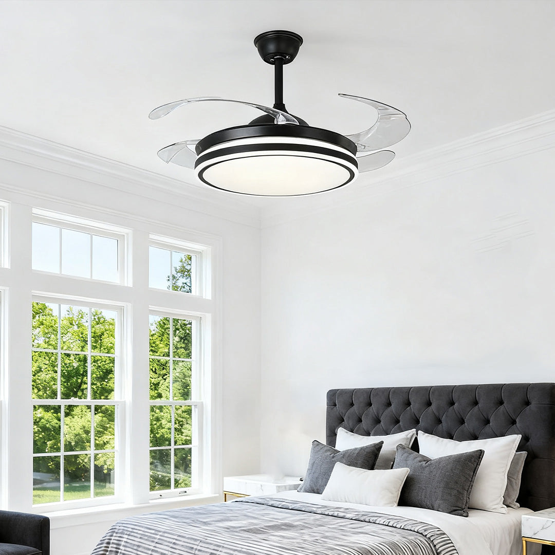Black Ceiling Fan with Lights Remote Control Stylish All-Copper Lamp