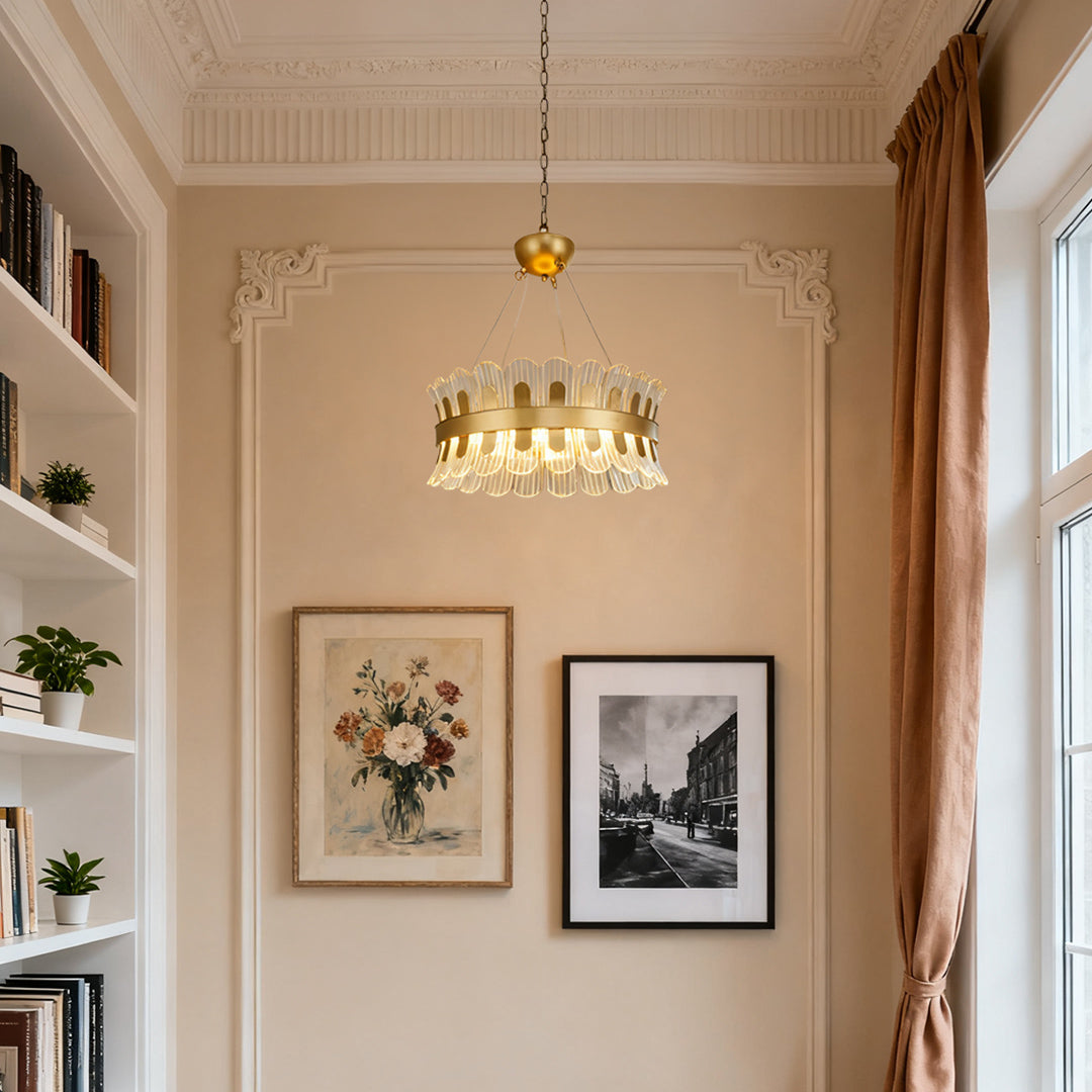 Gold Light Chandelier Round LED Luxury Adjustable Ceiling Light