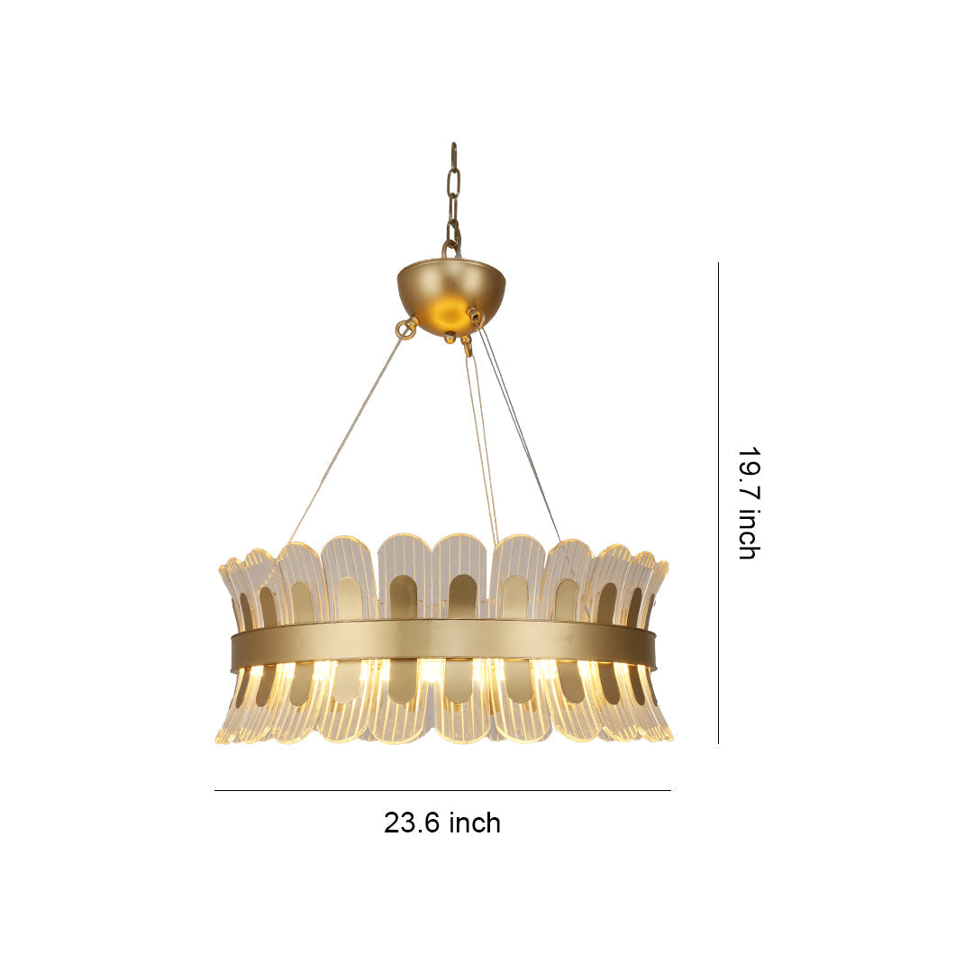 Gold Light Chandelier Round LED Luxury Adjustable Ceiling Light