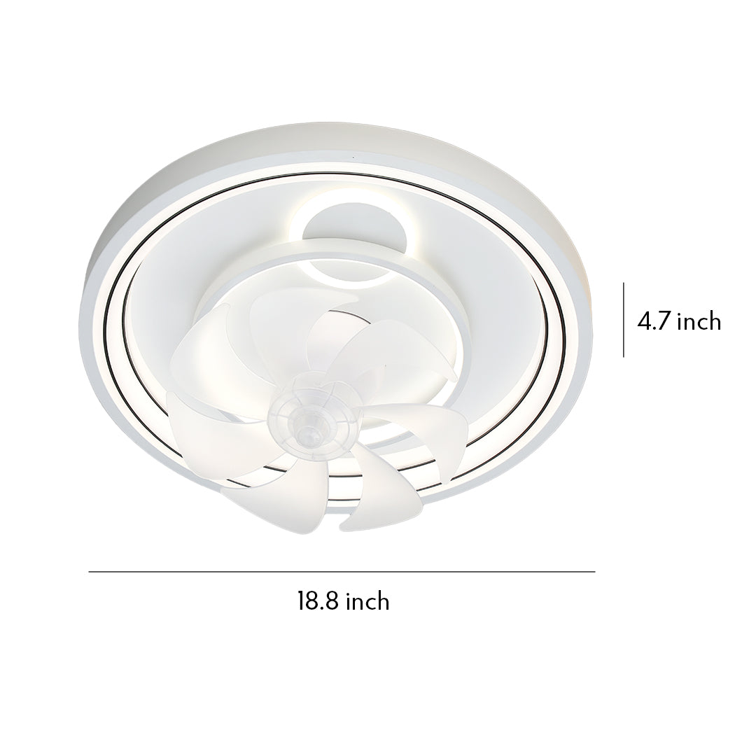 Contemporary Ceiling Fans with Light White Finish Round Design Lamp