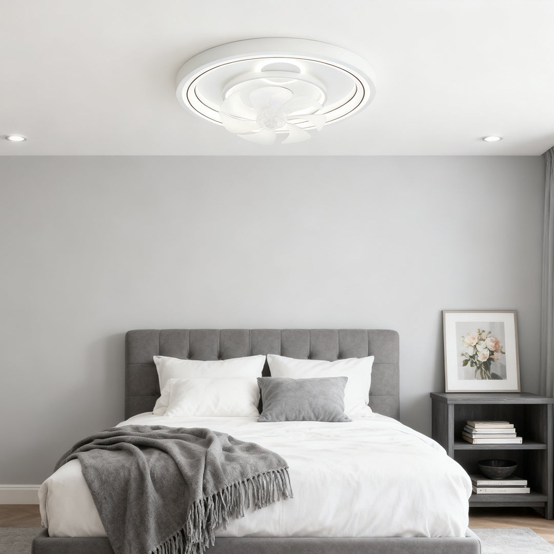 Contemporary Ceiling Fans with Light White Finish Round Design Lamp