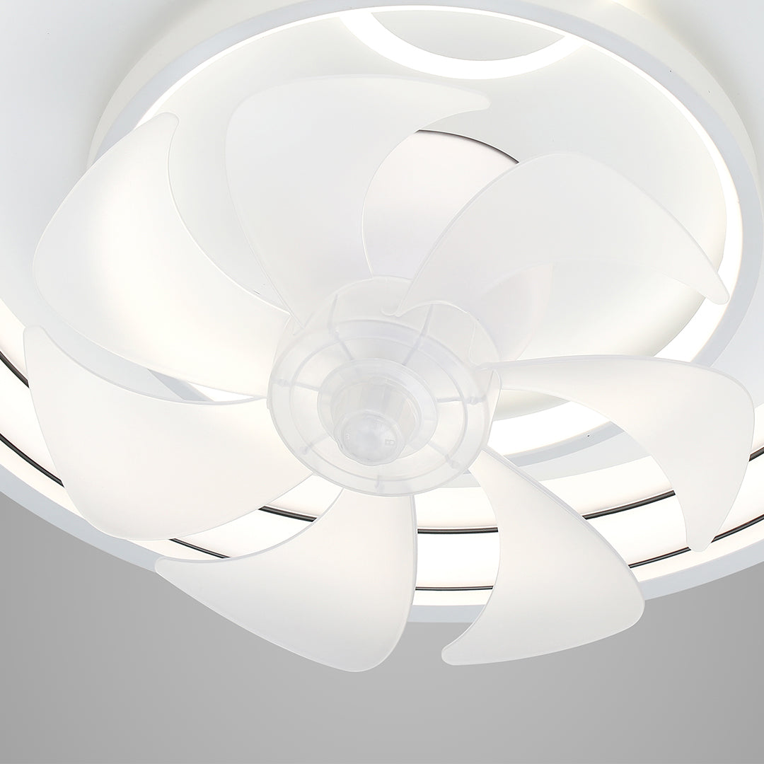 Contemporary Ceiling Fans with Light White Finish Round Design Lamp