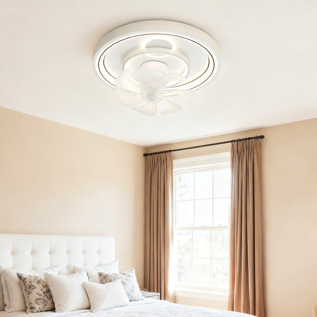 Contemporary Ceiling Fans with Light White Finish Round Design Lamp