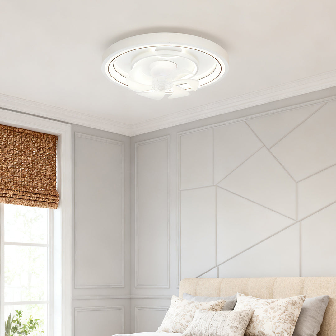 Contemporary Ceiling Fans with Light White Finish Round Design Lamp