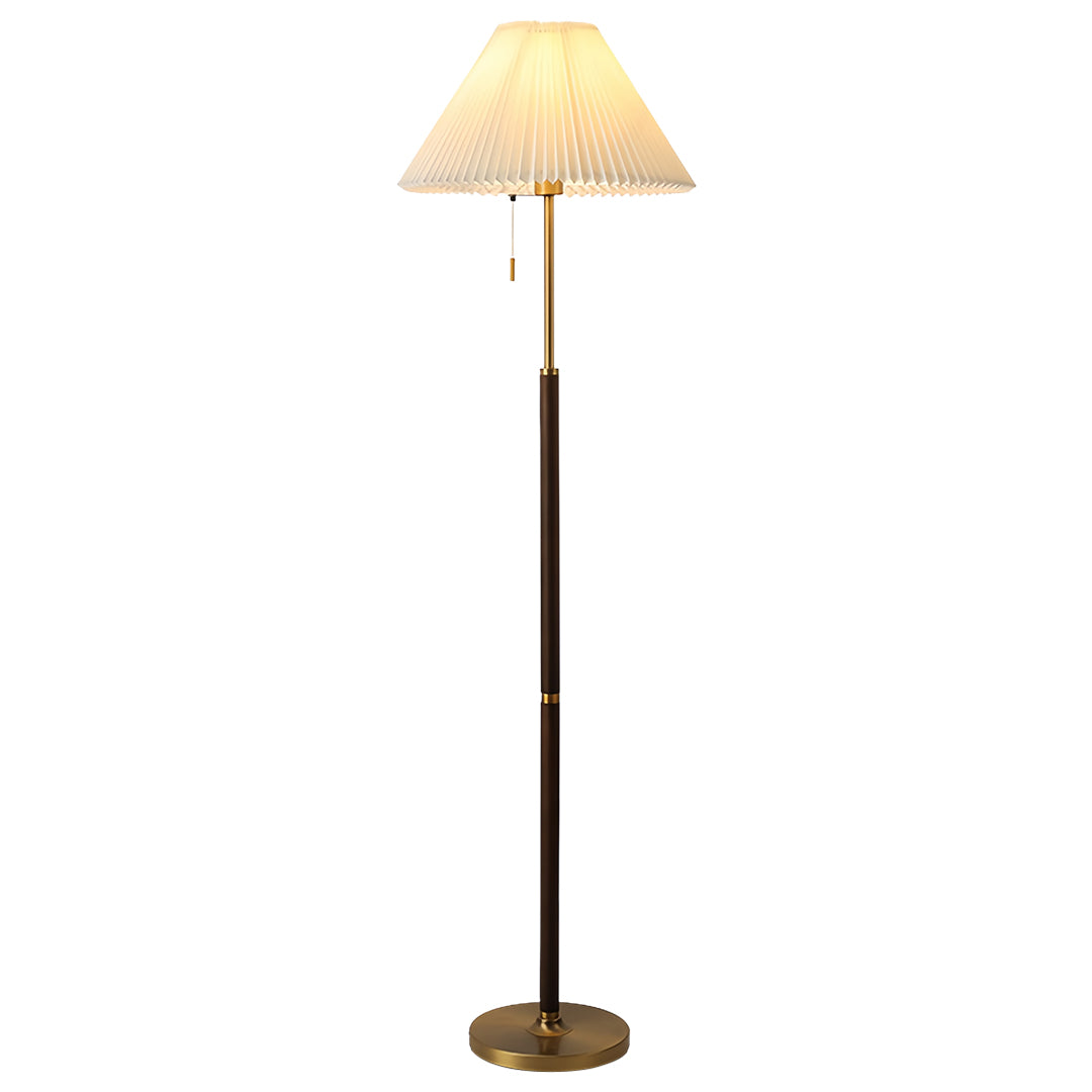 Floor Wood Lamp Pleated Fabric Shade Standing Lamp