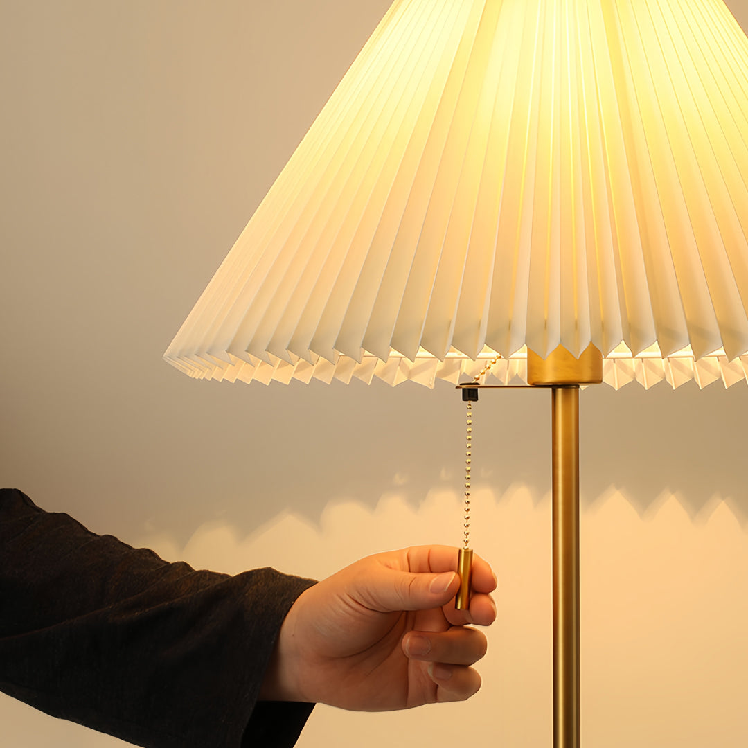 Floor Wood Lamp Pleated Fabric Shade Standing Lamp