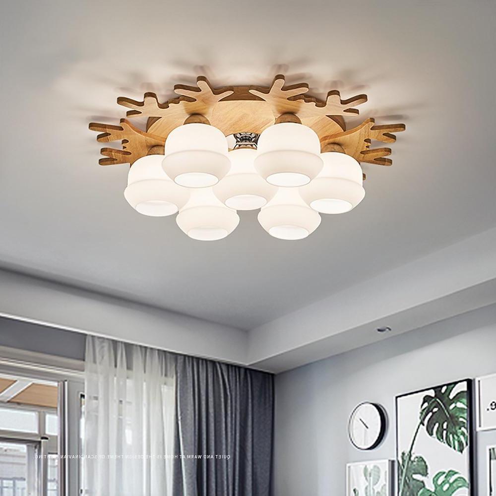 Globe Ceiling Lamp Nordic Style Wooden Glass LED Light