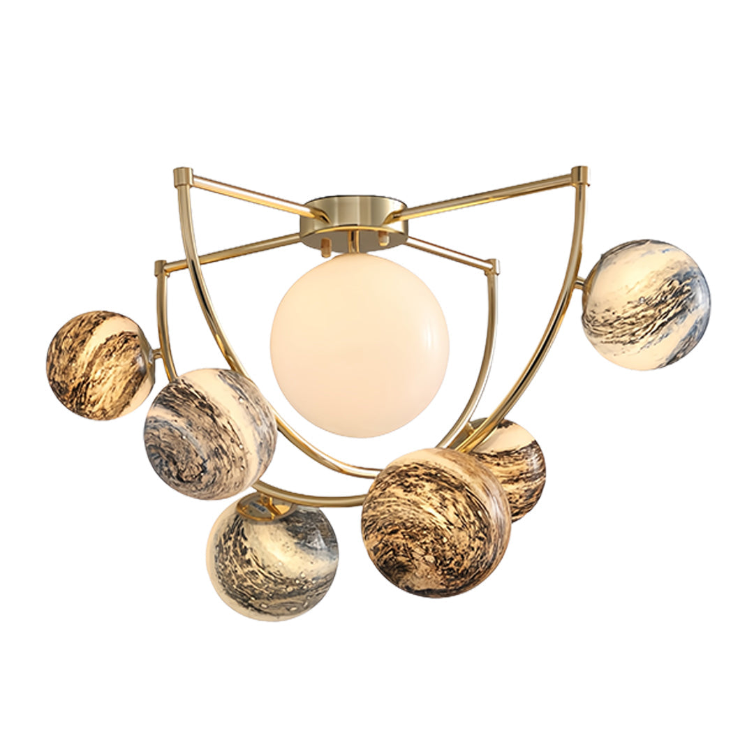 Gold Semi Flush Ceiling Light Minimalist Planet Art Creative Light
