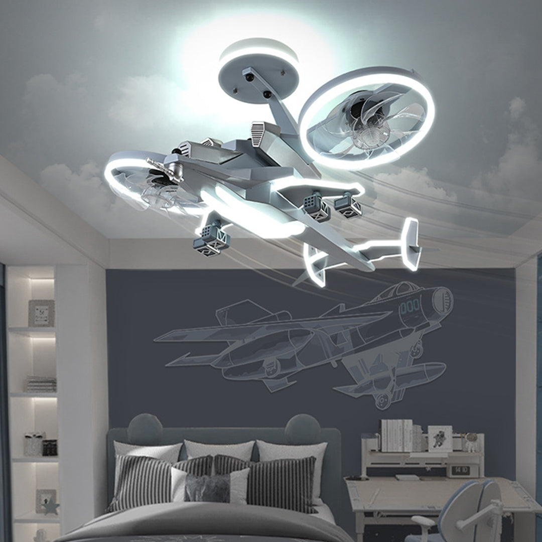 Kids Ceiling Fan With Light Fighter Jet Shaped wide-spectrum Fan Light