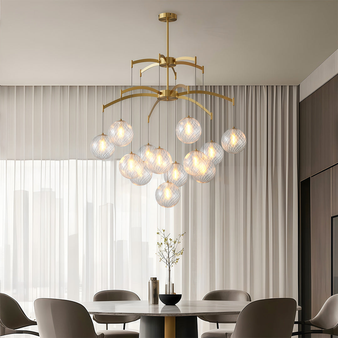 Modern Glass Ball Chandelier Full Copper Ceiling Light
