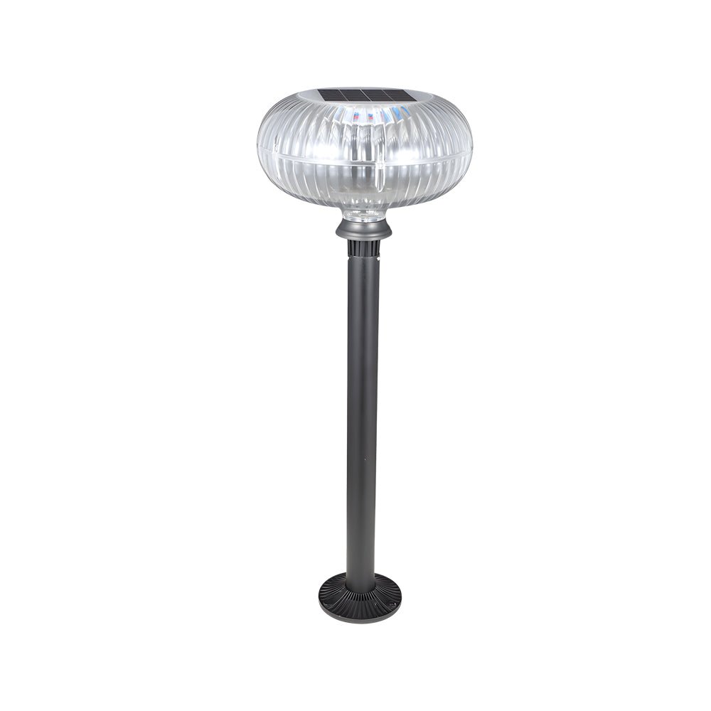 Contemporary Solar Lawn Light Metal Cylinder LED Light with Oval Acrylic Shade