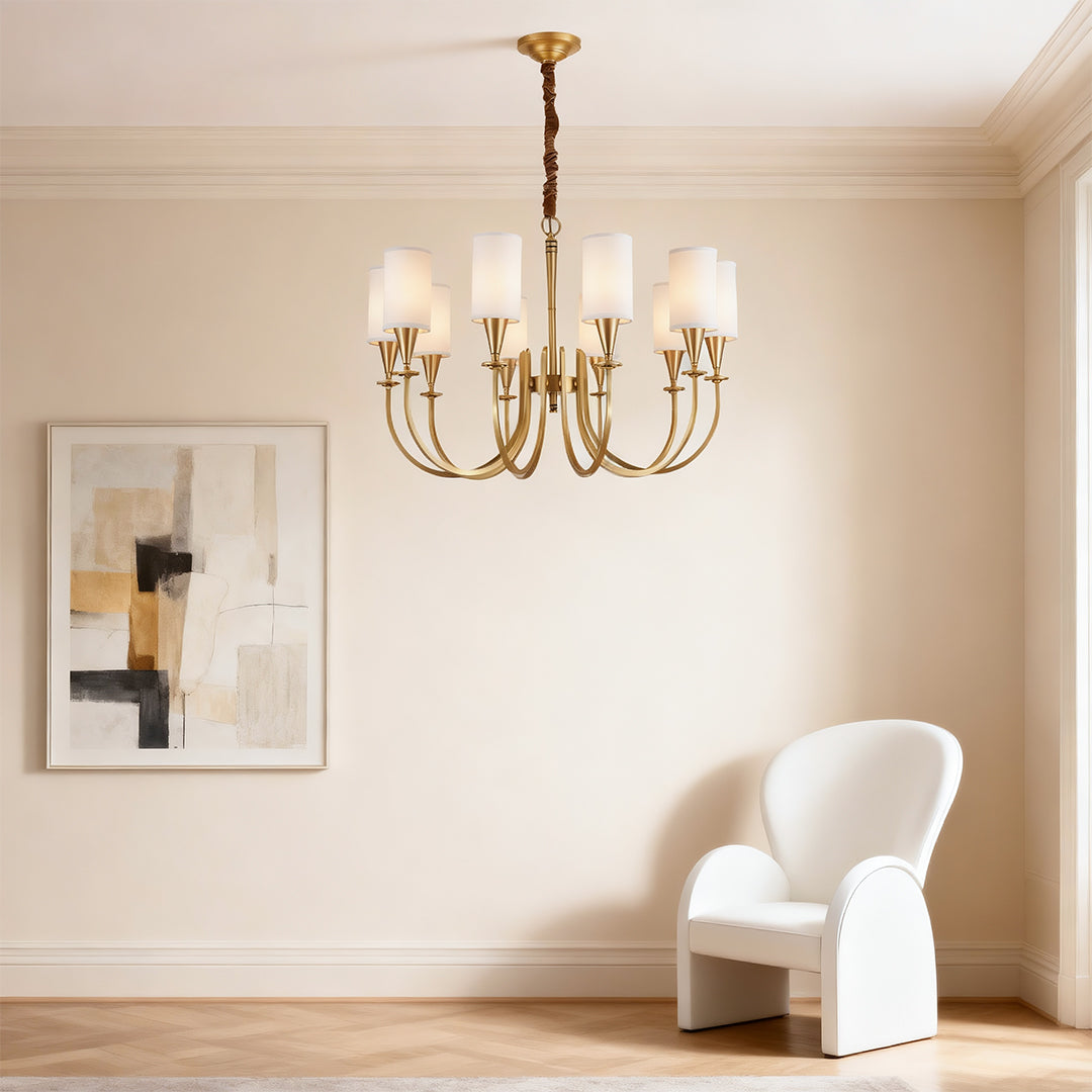 Copper Chandelier Modern Fabric Lampshade Ceiling Light