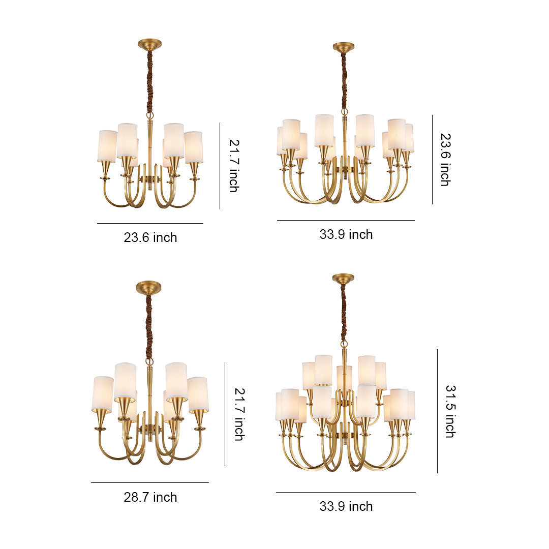 Copper Chandelier Modern Fabric Lampshade Ceiling Light