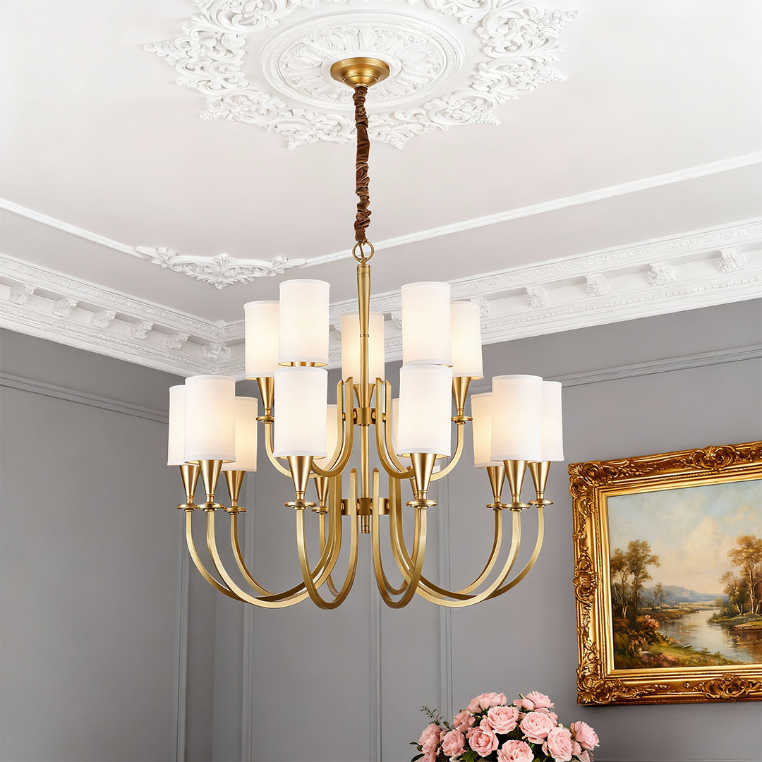 Copper Chandelier Modern Fabric Lampshade Ceiling Light