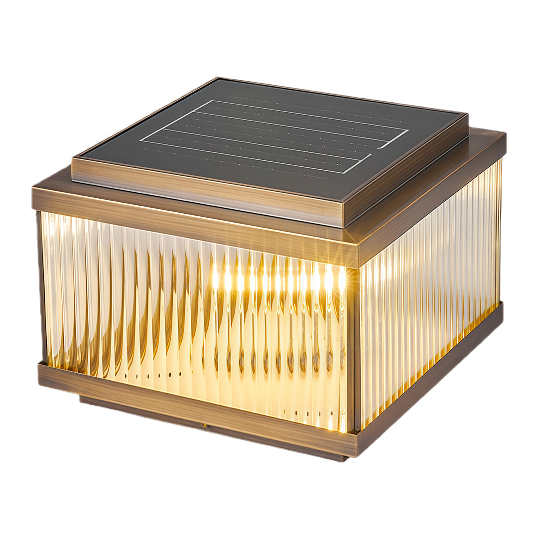 Copper Pillar Lights Square Waterproof Ribbed Glass Lamp