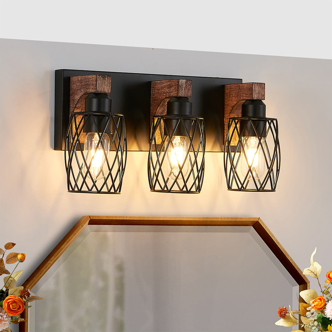 Black Vanity Bathroom Lights Metal Cage Mirror Lamp