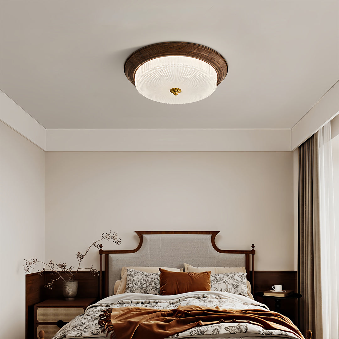 Vintage Art Deco Flush Mount Ceiling Light wide-spectrum Walnut Light