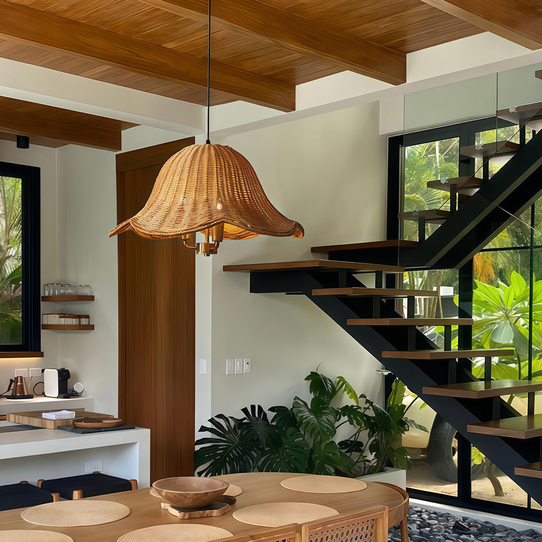 Hanging Rattan Pendant Light Artistic Iron Ceiling Light