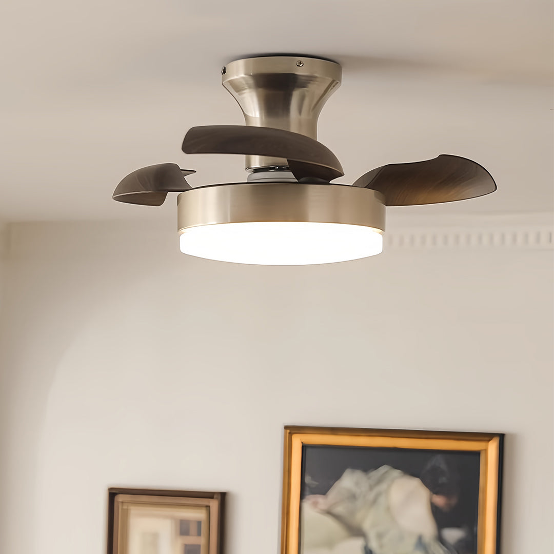 Silver Ceiling Fan with Light French Retro Hardware 3-Blade Fan Lamp