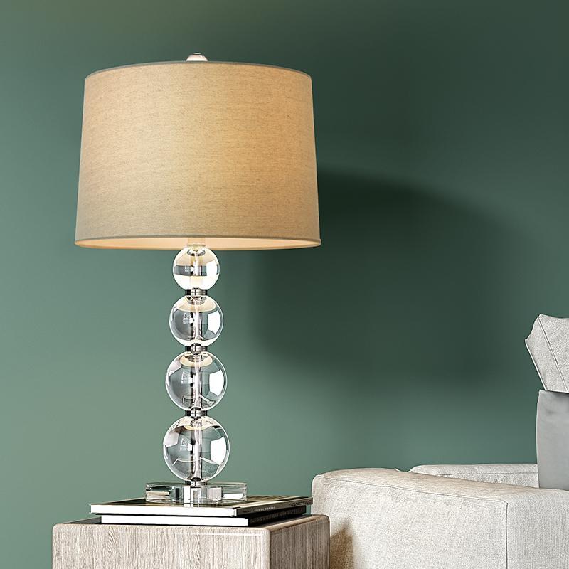 Crystal Ball Table Lamp Modern Fabric Cylinder Lampshade Lamp