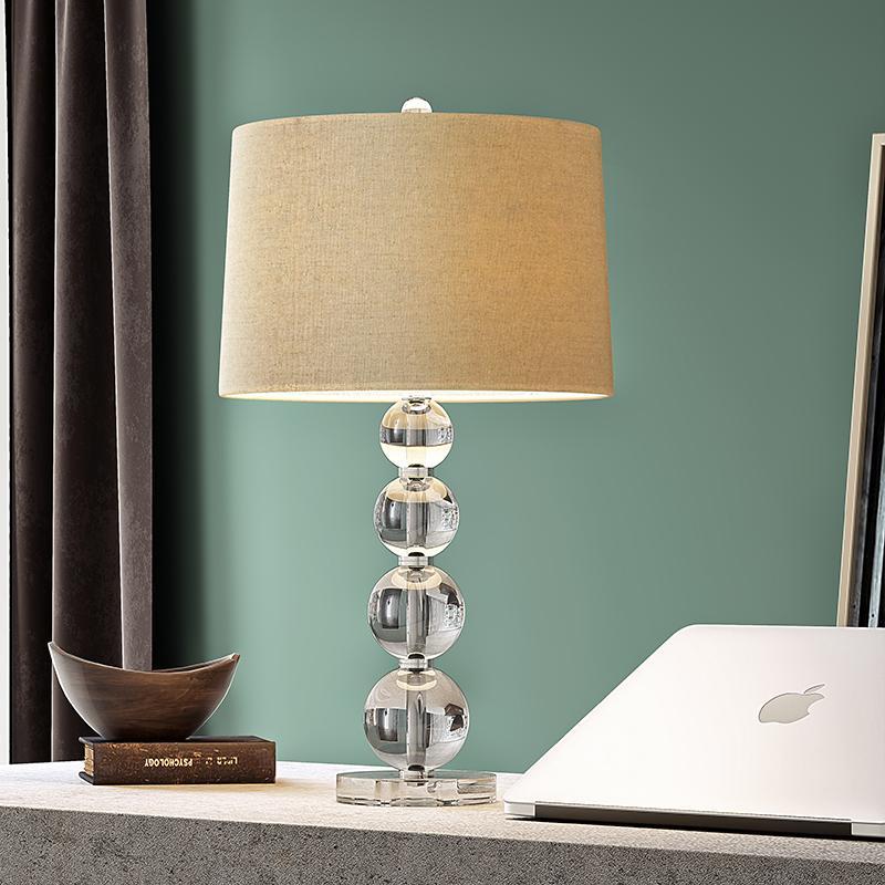 Crystal Ball Table Lamp Modern Fabric Cylinder Lampshade Lamp