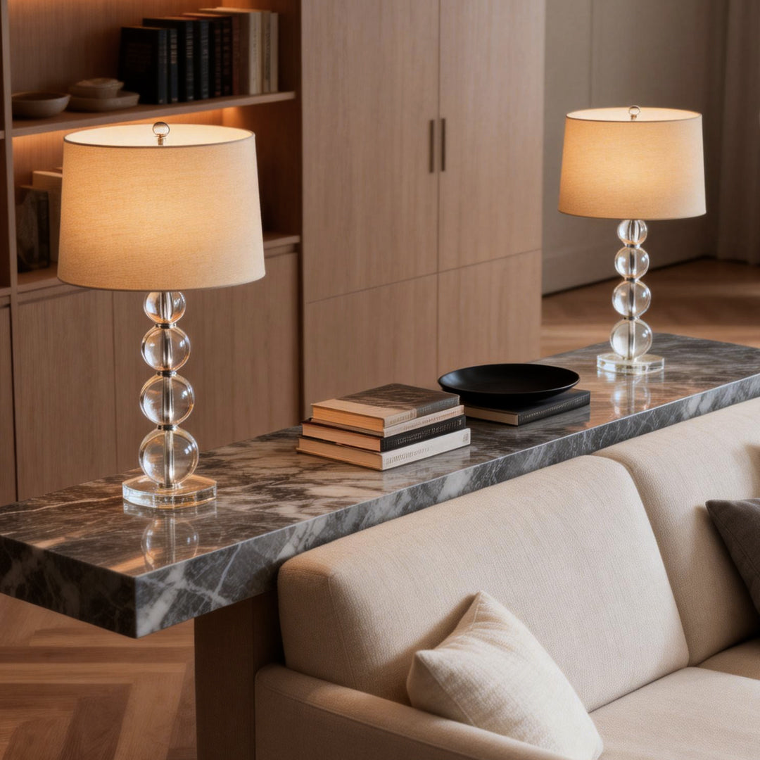 Crystal Ball Table Lamp Modern Fabric Cylinder Lampshade Lamp