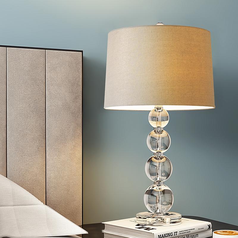 Crystal Ball Table Lamp Modern Fabric Cylinder Lampshade Lamp