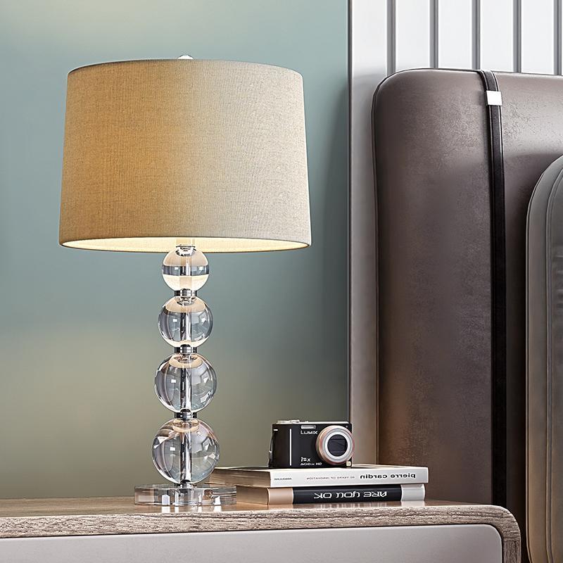 Crystal Ball Table Lamp Modern Fabric Cylinder Lampshade Lamp