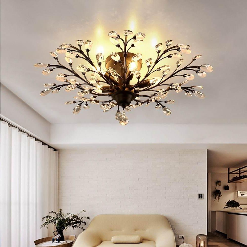 Crystal Branch Chandelier Contemporary Flower Ceiling Light
