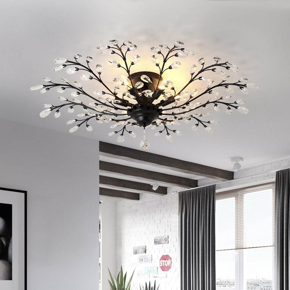 Crystal Branch Chandelier Contemporary Flower Ceiling Light