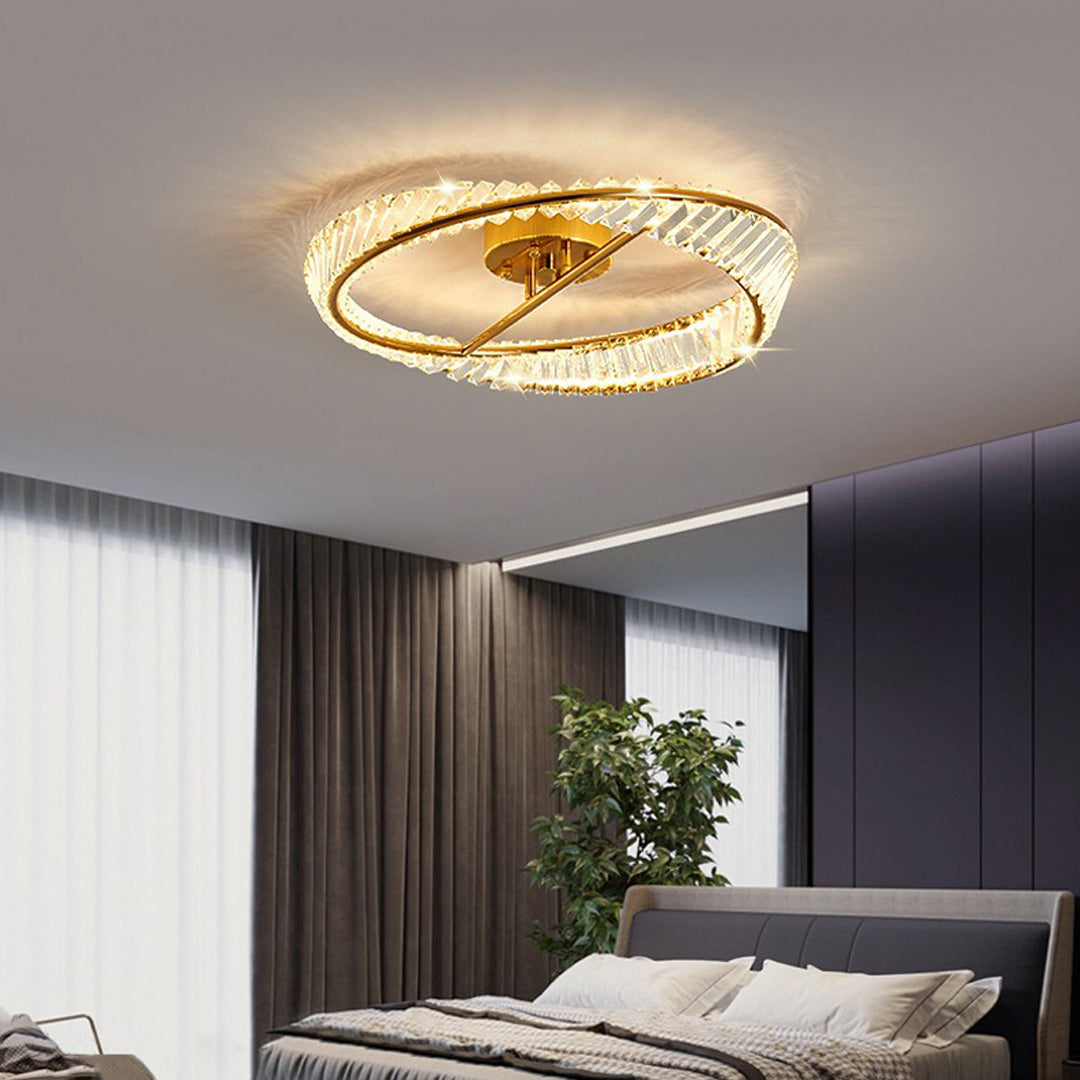 Mobius Light Fixture Luxury Gold Ring Flush Mount Crystal Light