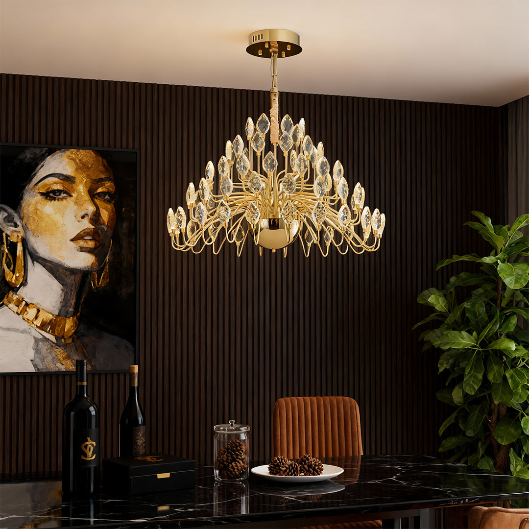Gold LED Chandelier French Light Luxury Crystal Ceiling Light
