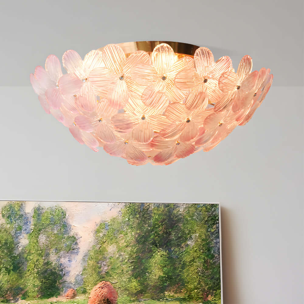 Glass Semi Flush Mount Ceiling Light French Petal Light