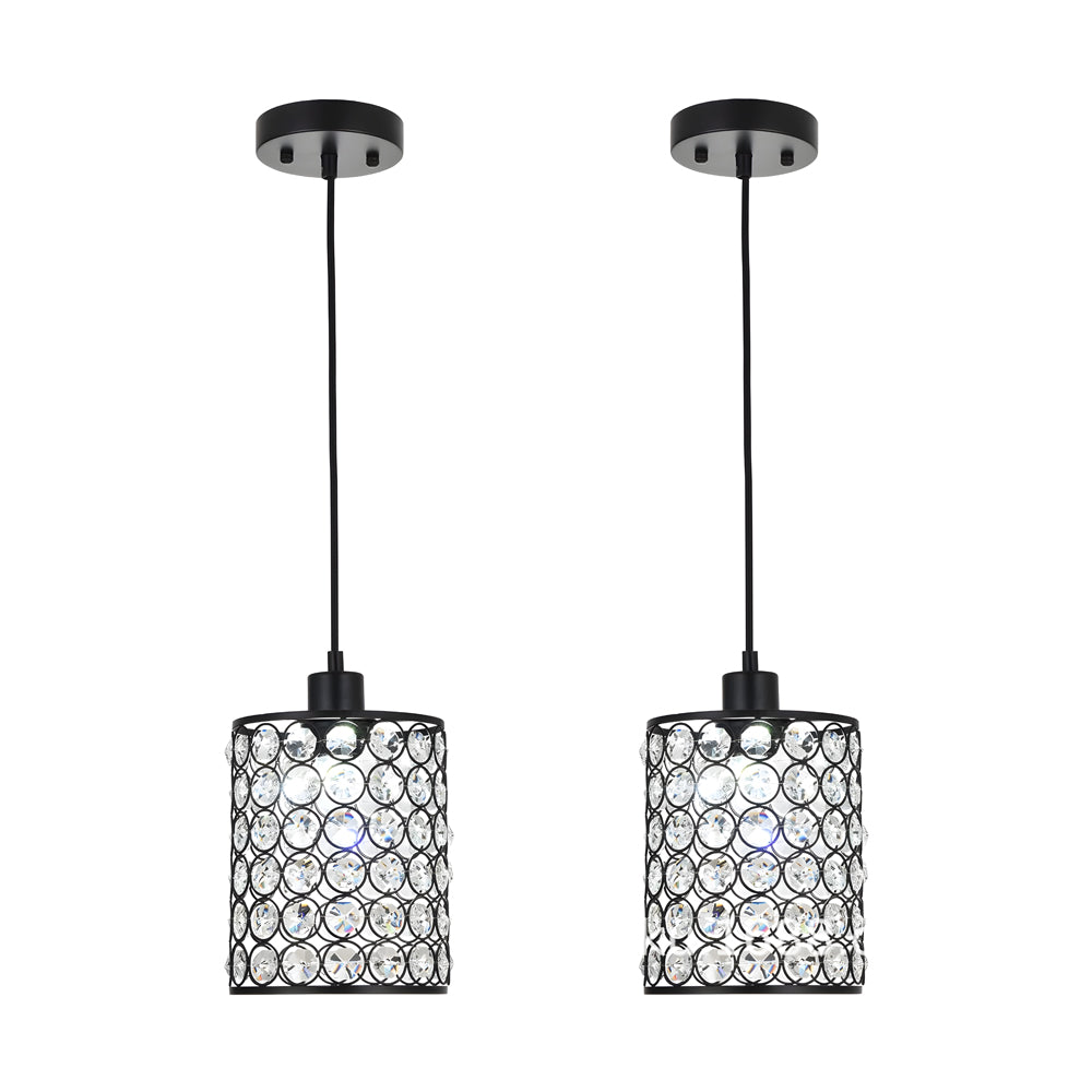 2-Pcs Crystal Pendant Light Minimalist Cylinder Decorative Light